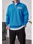 Nyc Yakası Fermuarlı Mavi Sweatshirt 2