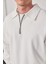 Yakası Fermuarlı Basic Beyaz Sweatshirt 2