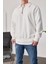 Yakası Fermuarlı Basic Beyaz Sweatshirt 3