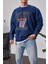 Duke Pota Baskılı Yıkamalı Lacivert Sweatshirt 2