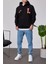 L Harf Baskılı Siyah Kapüşonlu Sweatshirt 5