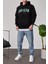 Brooklyn Baskılı Siyah Kapüşonlu Sweatshirt 4