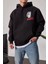 Renkli Heykel Baskılı Siyah Kapüşonlu Sweatshirt 2
