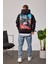 Renkli Heykel Baskılı Siyah Kapüşonlu Sweatshirt 3