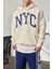 Nyc Baskılı Krem Kapüşonlu Sweatshirt 2