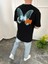 Arka Kelebek Desenli Siyah Tshirt 1