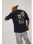 Arkası Palmiye Baskılı Lacivert Tshirt 2