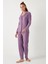 Streç Standart Fit Düğmeli Pijama Takımı Bayan Pijama Takımı 60956601 3