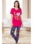 Fuşya Renk M-L-XL Beden LOVE Yazılı Yarım Kol Pijama Takım 1