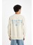 Erkek Bej Boxy Fit Bisiklet Yaka Sırt Baskılı Sweatshirt C7046AX24AU 7