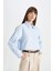 Crop Basic Düz Düğmeli Dokuma Uzun Kollu Gömlek D4617AX24AU 6