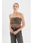 Leopar Desenli Straplez Tül Bluz D4792AX24AU 6