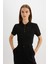 Regular Fit Ajurlu Polo Yaka Kısa Kollu Siyah Triko Kazak D4161AX24AU 7