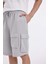 Relax Fit Beli Lastikli Bağcıklı Basic Düz Kargo Bermuda Şort C5591AX24HS 6