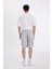 Relax Fit Beli Lastikli Bağcıklı Basic Düz Kargo Bermuda Şort C5591AX24HS 7
