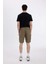 %100 Pamuk Regular Fit Keten Görünümlü Kargo Bermuda Şort B5676AX24SM 6