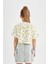 Kız Çocuk Crop Bisiklet Yaka Desenli Kısa Kollu Tişört D1288A824HS 6