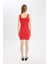 Coool Bodycon Vücudu Saran Basic Düz Fitilli Kaşkorse Kolsuz Mini Kırmızı Elbise A0732AX24SM 6