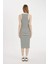 Bodycon Halter Yaka Çizgili Fitilli Kaşkorse Kolsuz Midi Elbise C8845AX24SM 6