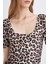 Slim Fit Dar Kesim Yuvarlak Yaka Vücuda Oturan Leopar Desenli Kısa Kollu Çıtçıtlı Body D1274AX24SM 6
