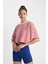 Fit Crop Bisiklet Yaka Çizgili Sporcu Kısa Kollu Tişört C5823AX24SM 5