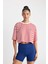 Fit Crop Bisiklet Yaka Çizgili Sporcu Kısa Kollu Tişört C5823AX24SM 7