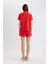 Pijama Takım Regular Fit Kısa Kollu Üst Şort-Fall in Love B8679AX24SM 7
