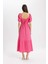 Kare Yaka Basic Düz Bürümcük Kısa Kollu Midi Pembe Elbise A6201AX24SM 5