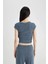 Slim Fit Dar Kesim Bisiklet Yaka Bürümcük Kısa Kollu Tişört C2691AX24SP 7