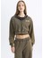 Coool Crop Kapüşonlu Baskılı Soluk Yıkama Efektli Kalın Fermuarlı Sweatshirt C4475AX24SP 6