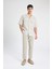 %100 Keten Relax Fit Polo Yaka Yazlık Basic Düz Kısa Kollu Gömlek B6687AX24SP 6