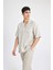 %100 Keten Relax Fit Polo Yaka Yazlık Basic Düz Kısa Kollu Gömlek B6687AX24SP 7