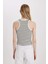 Slim Fit Dar Kesim Çizgili Halter Yaka Fitilli Kaşkorse Atlet C3119AX24SP 6