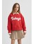 Kız Çocuk Crop Bisiklet Yaka Baskılı Sweatshirt B9934A824SP 6