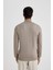 Slim Fit Dar Kesim Dik Yaka Yarım Fermuarlı Basic Düz Triko Kazak U6917AZ23WN 7