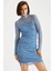 Bodycon Yarım Balıkçı Yaka Desenli Tül Uzun Kollu Mini Elbise Y5514AZ22AU 7