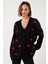 Oversize Fit Çiçekli Düğmeli V Yaka Soft Akrilik Kadın Hırka 4616192 2