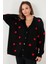 Oversize Fit Çiçekli Düğmeli V Yaka Soft Akrilik Kadın Hırka 4616192 4