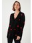 Oversize Fit Çiçekli Düğmeli V Yaka Soft Akrilik Kadın Hırka 4616192 5