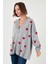 Oversize Fit Çiçekli Düğmeli V Yaka Soft Akrilik Kadın Hırka 4616192 4