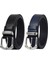 Deri Gümüş Tokalı Metal Köprülü 2'li Set Siyah Lacivert Kadın Kemeri 3 Cm=2li-Kd-41 3