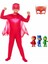 Kırmızı Pj Mask Pija Maskeliler 3'lü Mini Figür Oyuncak ve Owlette Baykuş Kız 2 Maskeli Kostüm Seti 1