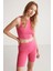 Isabel Kadın Esnek Kumaşlı Süprem Vücudu Tamamen Saran Yuvarlak Yaka Crop Pembe Body 2