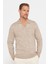 Erkek Slim Fit Dar Kesim Polo V Yaka Bej Triko Kazak 1