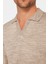 Erkek Slim Fit Dar Kesim Polo V Yaka Bej Triko Kazak 4
