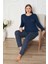 Kadın Büyük Geniş Beden Bisiklet Yaka Düğmesiz Mevsimlik Uzun Kol Cepli Pijama Takımı 1