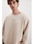 Ernest Erkek Yumuşacık Içi Polarlı Baskı Detaylı Organik Pamuk Oversize Vizon Sweatshirt 5