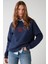 Adrıelle Relaxed Fit Nakış Baskılı Örme Bisiklet Yaka Lacivert Sweatshirt 3