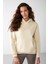 Adel Relaxed Fit Örme Kanguru Cepli Kapüşonlu Vanilya Sweatshirt 1