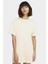 Sportswear Organic Cotton Short Sleve Dress Nakış Swooslu Elbise Krem 1